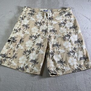 Utility Board Shorts Mens 36 Beige‎ Tropical Floral Hawaiian Swim Trunks Cotton